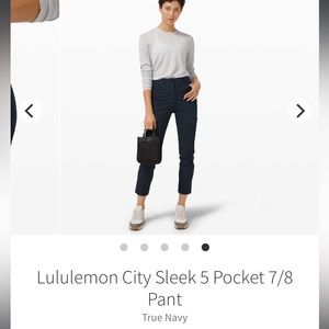 lululemon city sleek 5 pocket pant 7/8 size 4 navy